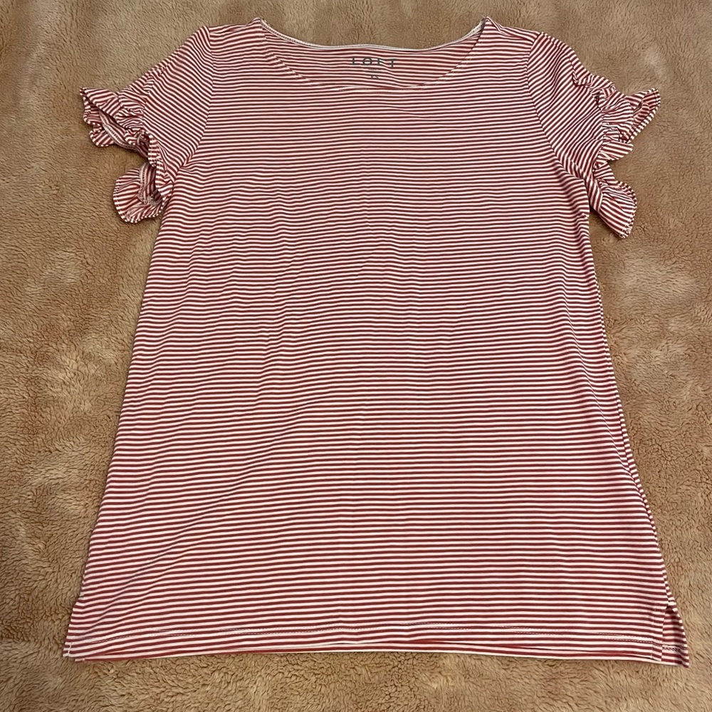 LOFT flutter-sleeve red and white stripe top
